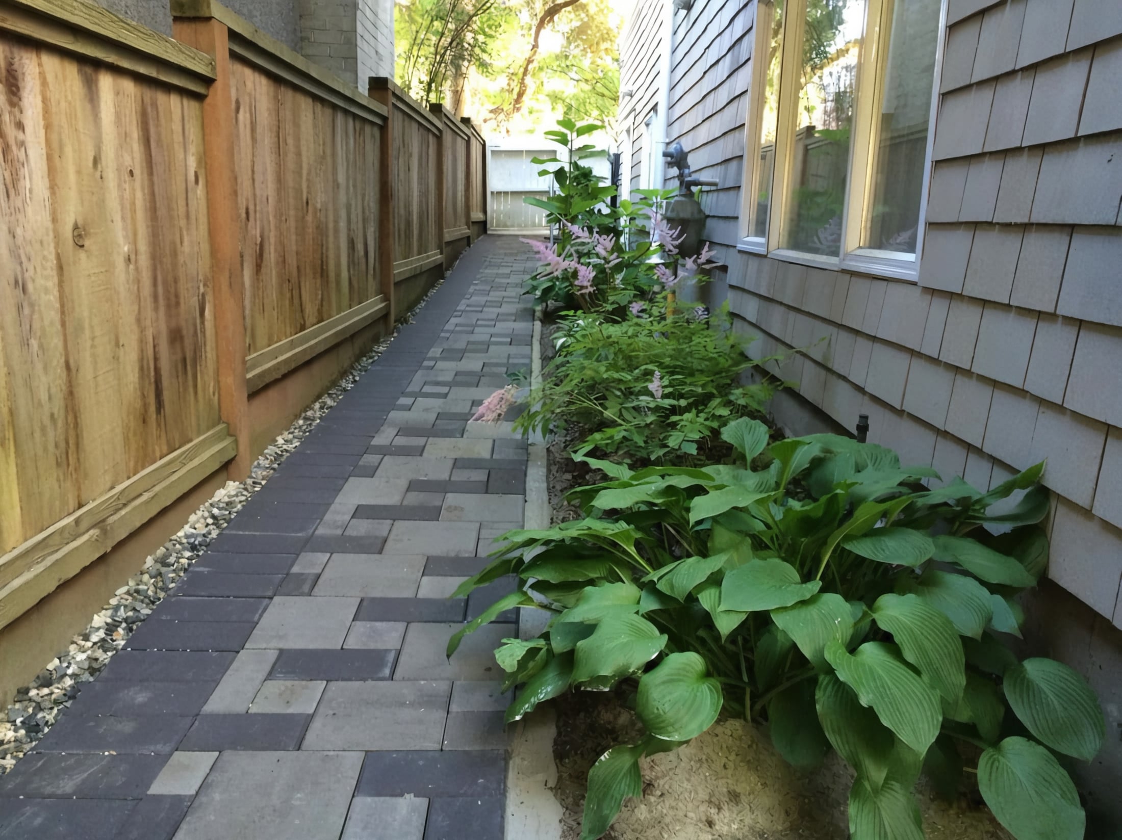 Interlocking pavers, Micro clover, Garden beds and Plants at the West 11th project.
