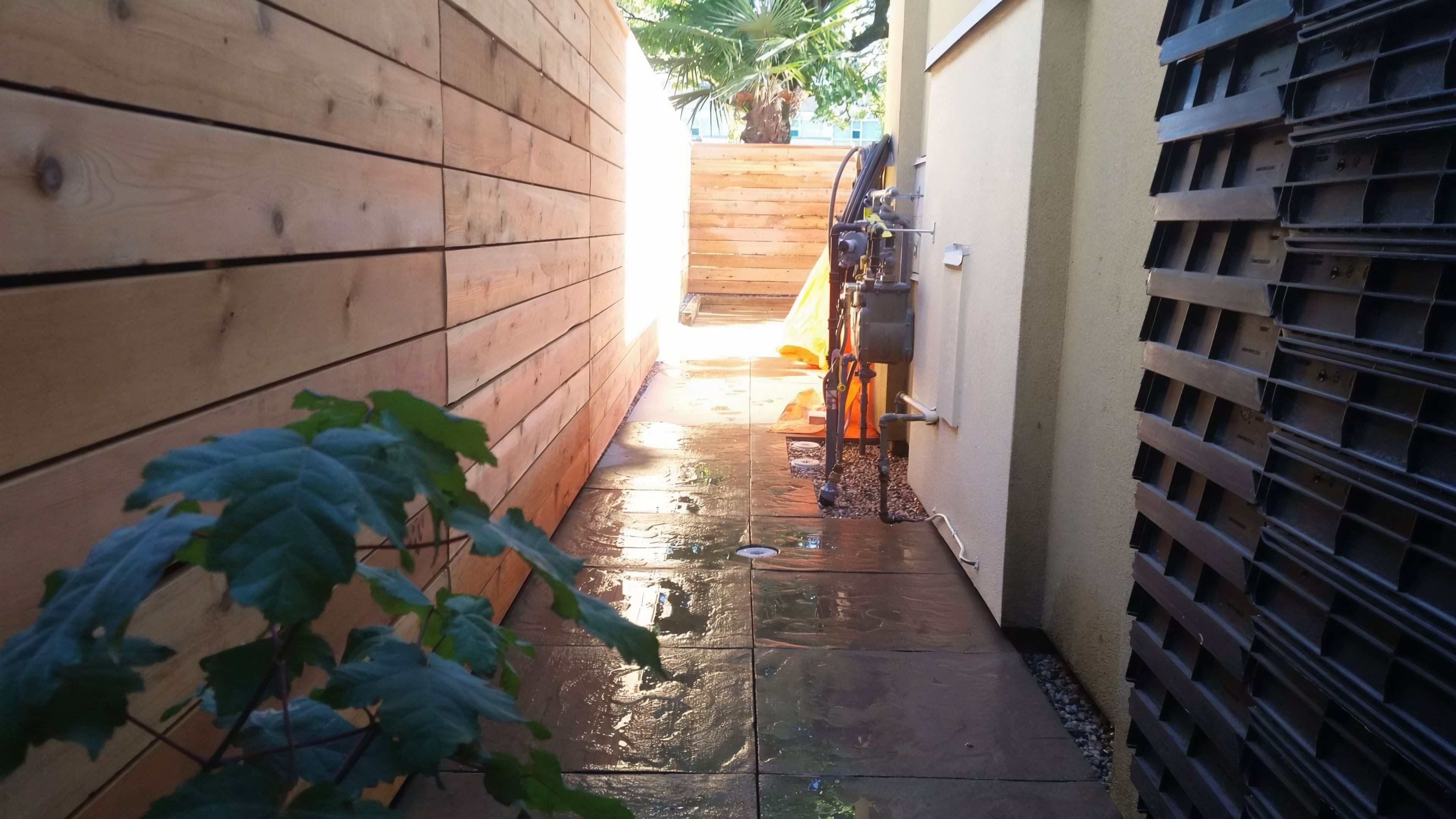 Cedar fencing, Cedar patio, Concrete slabs and Trees at the West 6th project.