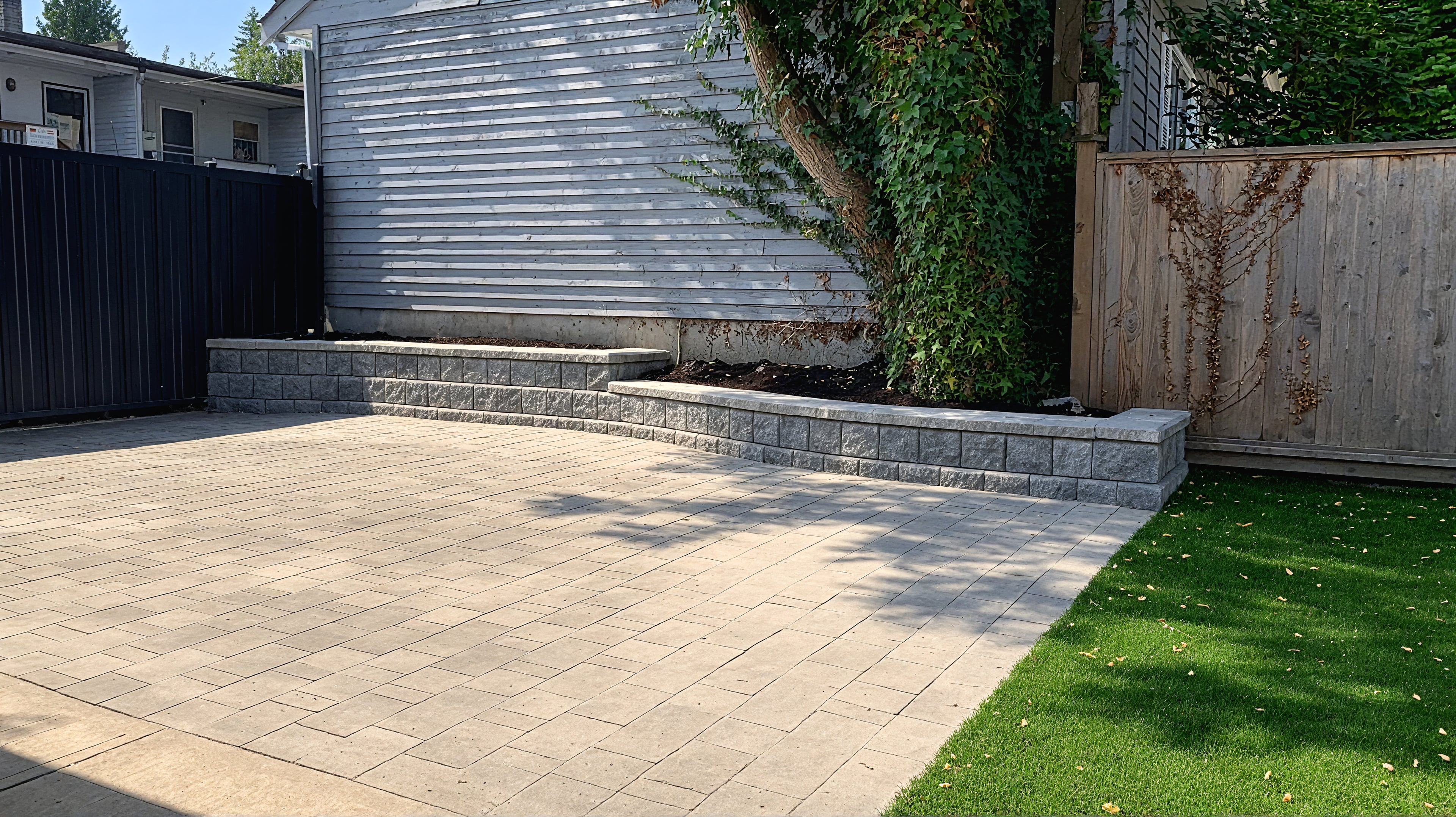 Artificial turf, Garden boxes, Interlocking pavers and Retaining walls at the West 9th project.